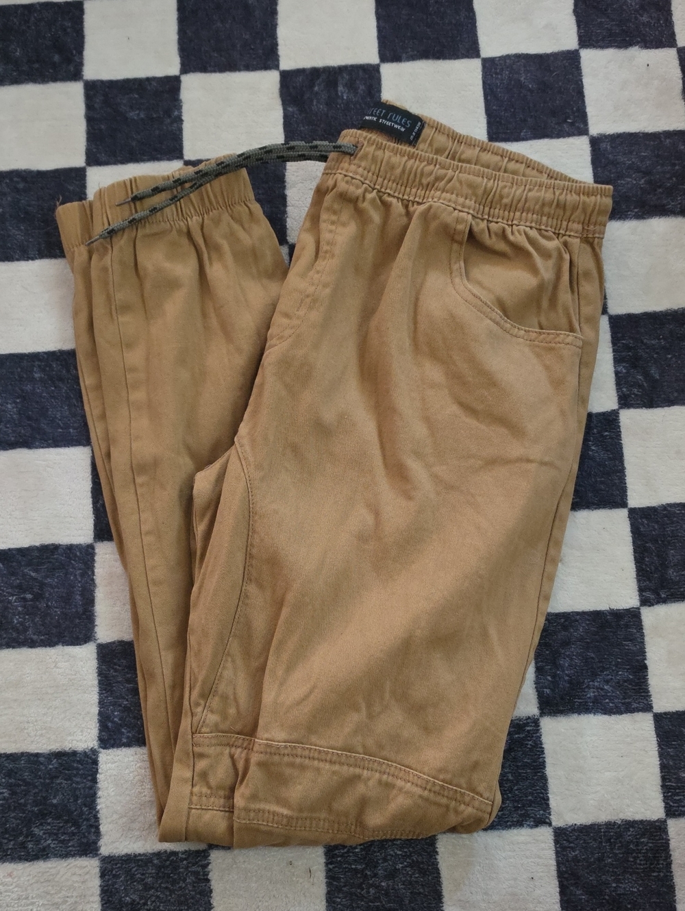 Kids Casual Drawstring Pants in Tan